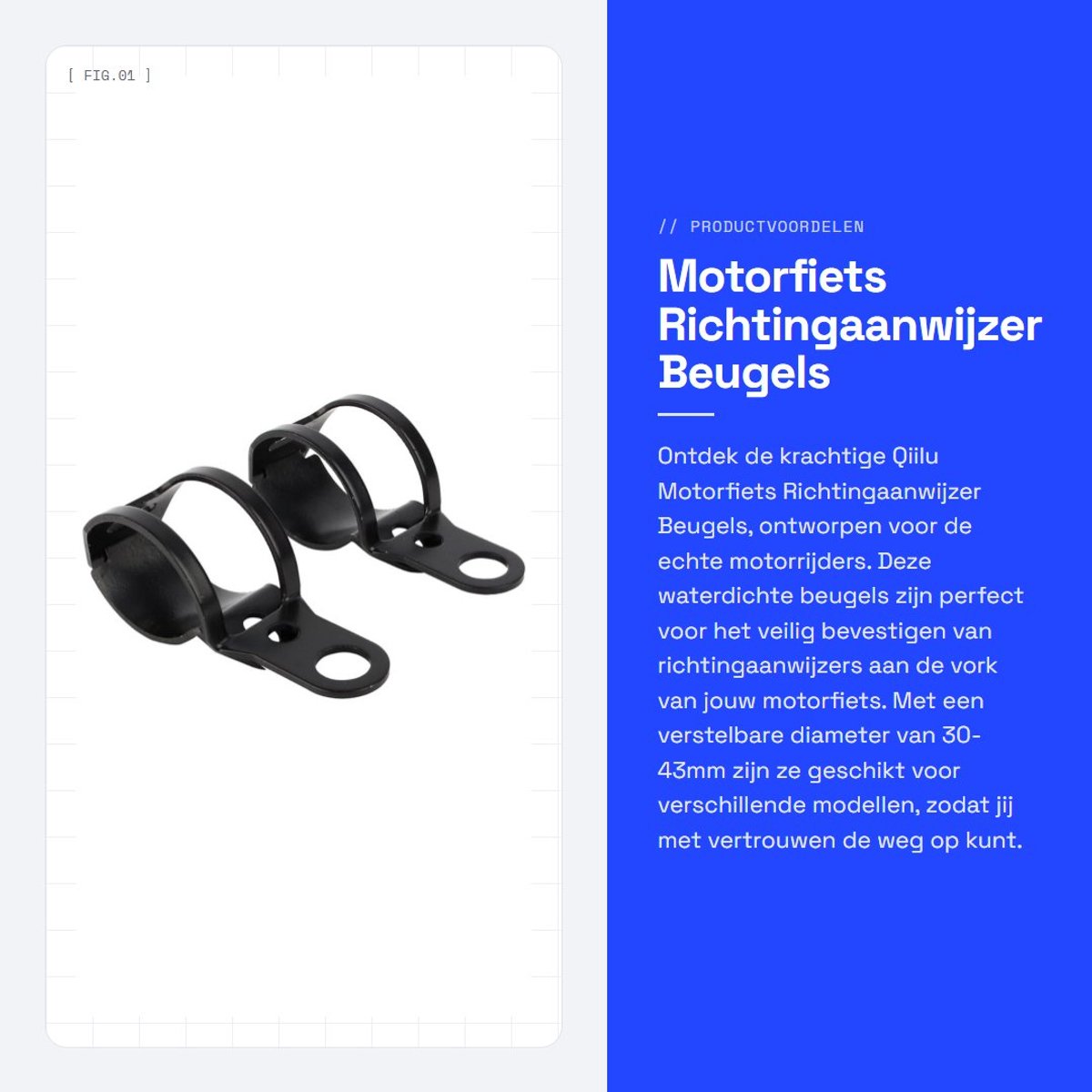 Dailygoods- Richtingaanwijzer Waterdicht - Montagebeugel - Klemmen - Beugels - Vork 30-43mm - Zwart - Knipperlicht