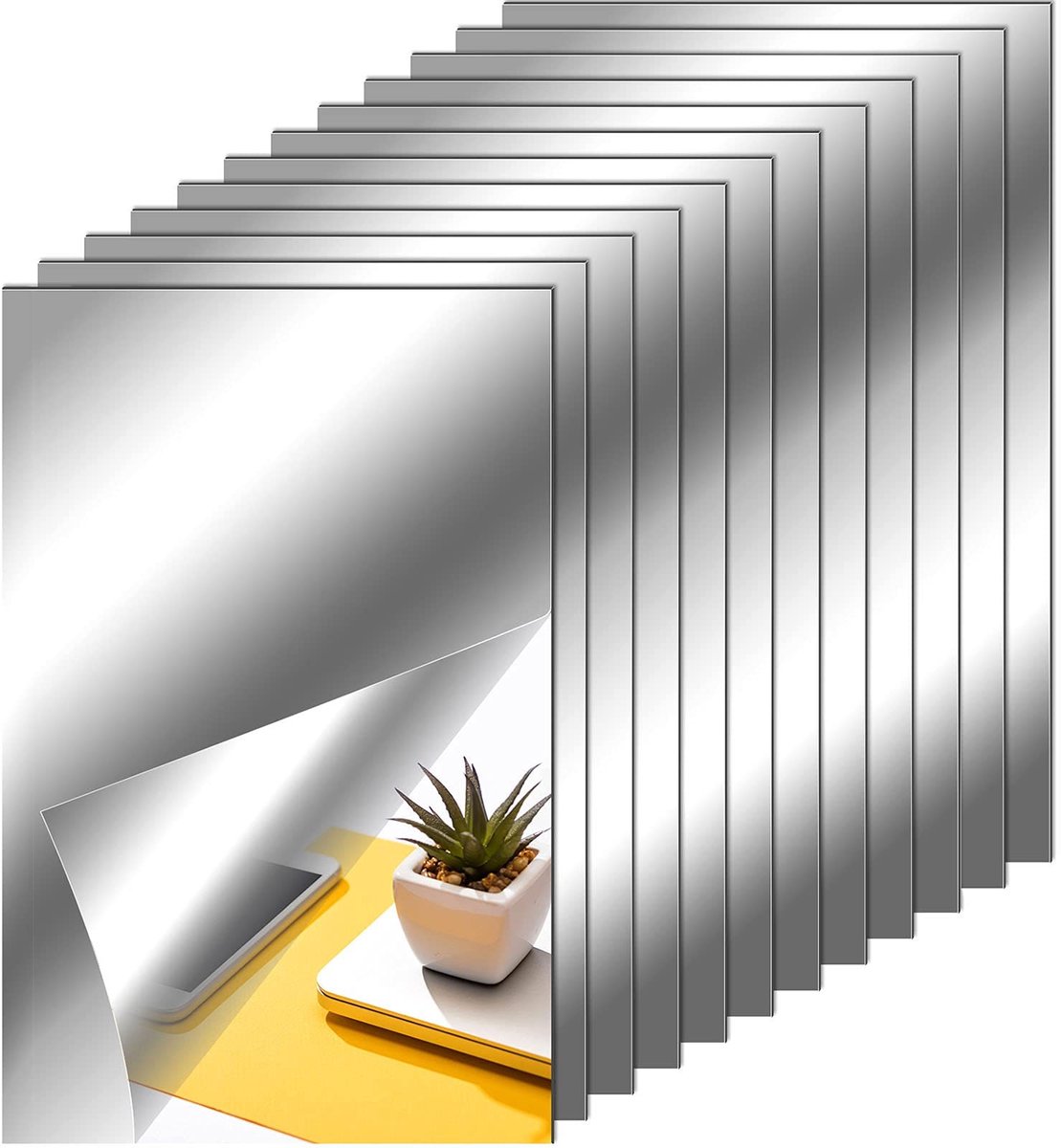 Dailygoods - Flexibele spiegelplaten - Zelfklevende spiegeltegels - Eenvoudige montage - 12 stuks 10 x 15,5 cm - Wanddecoratie - Geschikt voor badkame...