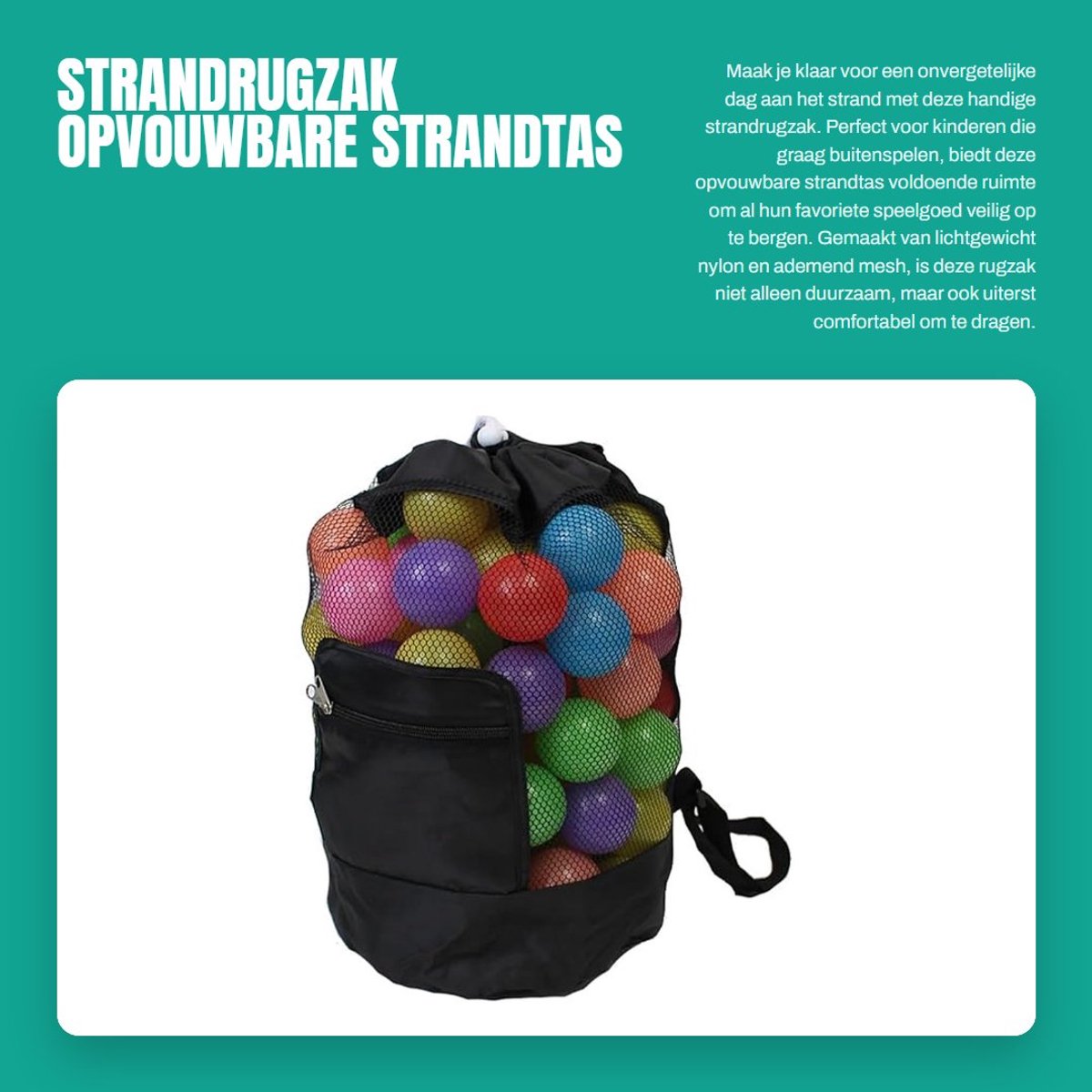Dailygoods- Strandrugzak Lichtgewicht - Opvouwbare Strandtas - Verstelbare Schouderbanden - Kinderspeelgoedopslag - Ademend Nylon - Trekkoordsluiting - Rugzak