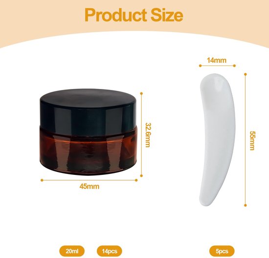 Dailygoods- Crèmepotje 20 ml - Lege Crèmepotjes - Amberglas - UV-bescherming - Goede Afdichting - Inclusief 5 Spatels - Cosmeticapot van Dailygoods — afbeelding 3