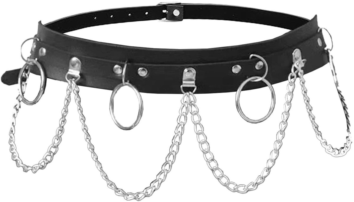 Dailygoods- Kettingriem Zwart - Tailleriem - Punk Riem - Lichaamsaccessoire - 110 cm - Hoogwaardig PU-leer