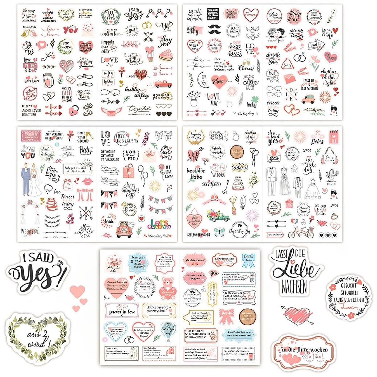 Dailygoods- Stickers Bruiloft 266 Stuks - Transparante Stickers - Gastenboek Decoratie - Vintage Patroon - Scrapbooking - Duurzame Kwaliteit - Decoratiestickers