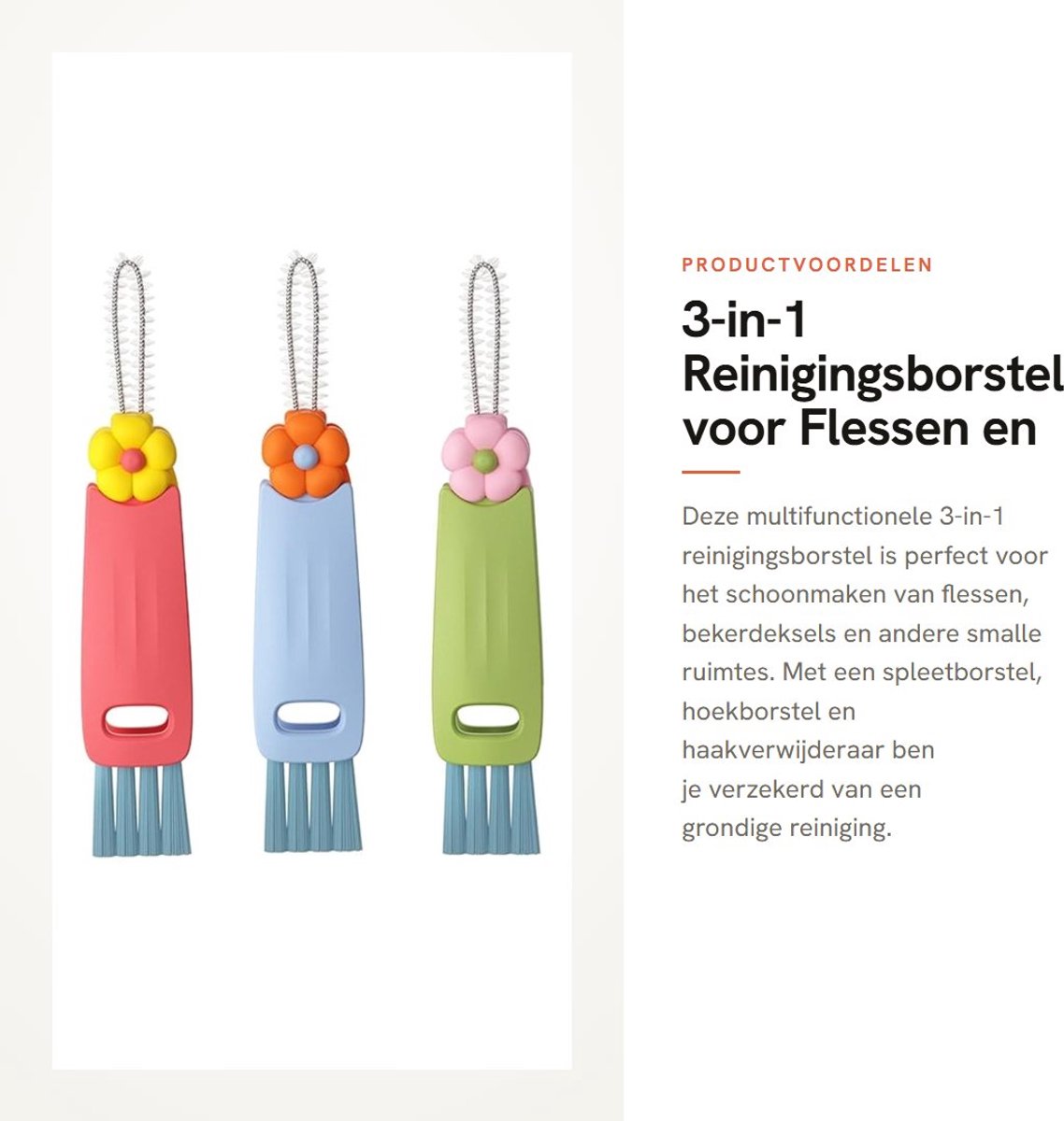Dailygoods- Schoonmaakborstel Multifunctioneel 3-in-1 Ontwerp - Spleetborstel - Hoekborstel - Haakverwijderaar - Draagbaar - PP/304 Roestvrij Staal - Reinigingsborstel