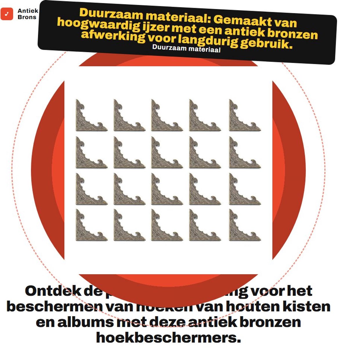 Dailygoods- Hoekbeschermer Antiek Brons - Decoratieve Beugel - Veiligheid Hoekbeschermer - Duurzaam Ijzer - 40x40x58mm - Set van 20 Stuks