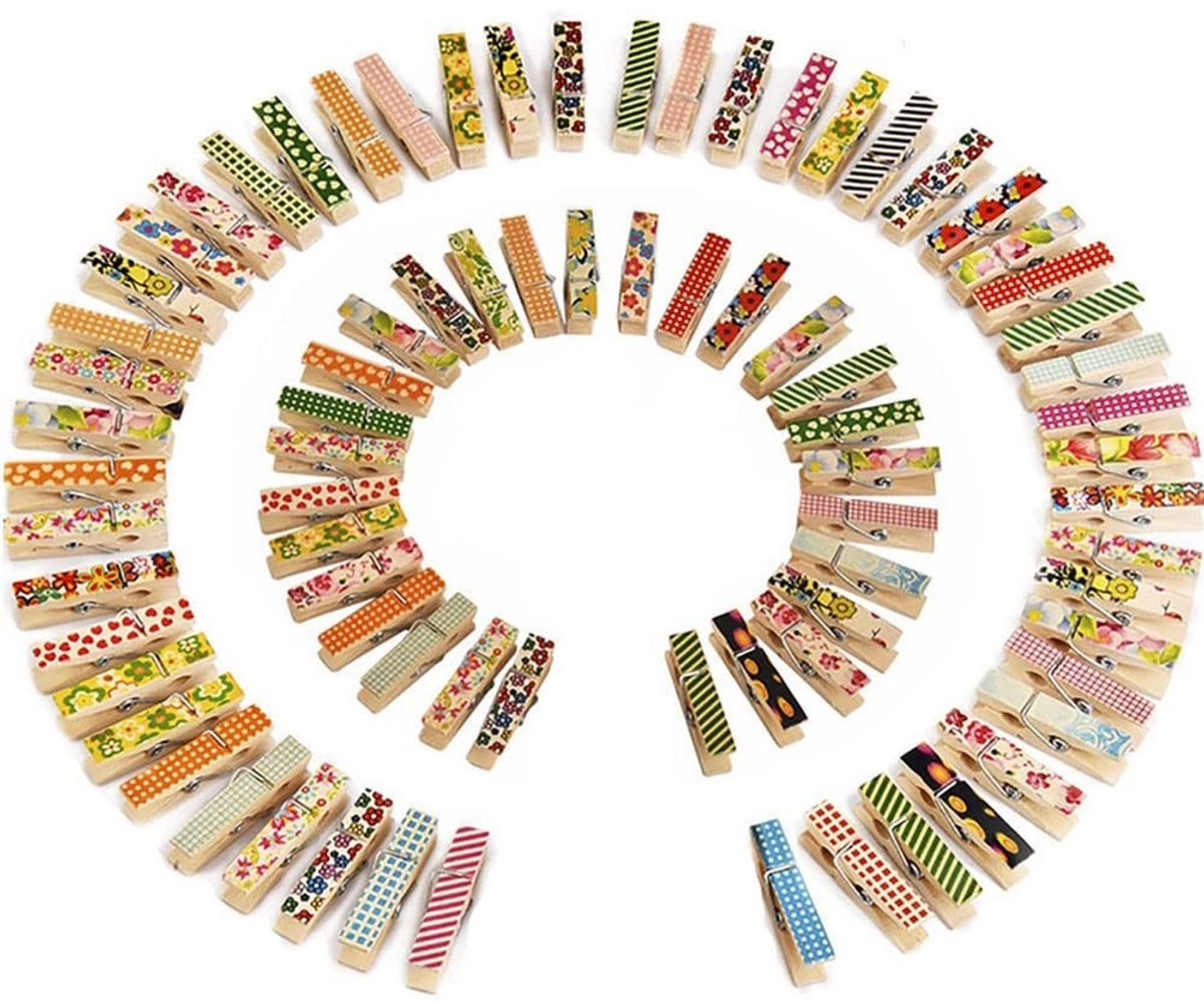 Dailygoods- Wasknijpers 50 Stuks - Mini Houten Wasknijpers - Gekleurde Wasknijpers - Kleine Wasknijpers - Voor Knutselen - 3,5 cm Grootte - Houten Clips