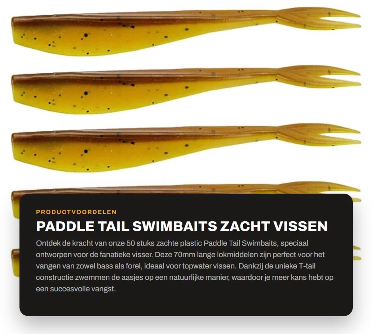 Dailygoods- Swimbaits 50 Stuks - Zacht Plastic Aas - Paddle Tail - Topwater Vissen - 70mm Goud - Realistische Visnok - Visaas