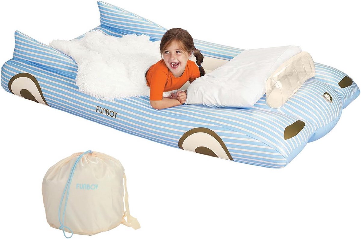 Opblaasbaar Reisbed - Kinderbed Matras - Logeerfeestjes Thuis - Snel Opgeblazen - 188 x 102 cm - Blauw