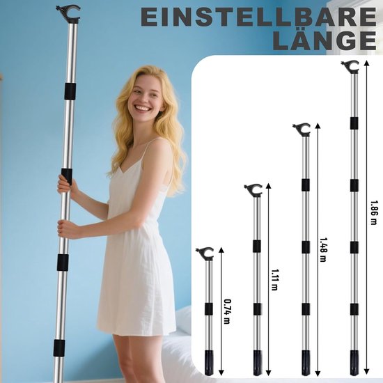 Telescoopstang - Raamstok - Dakramen Bediening - Verstelbare Lengte - Tot 186 cm - Zilver — afbeelding 2