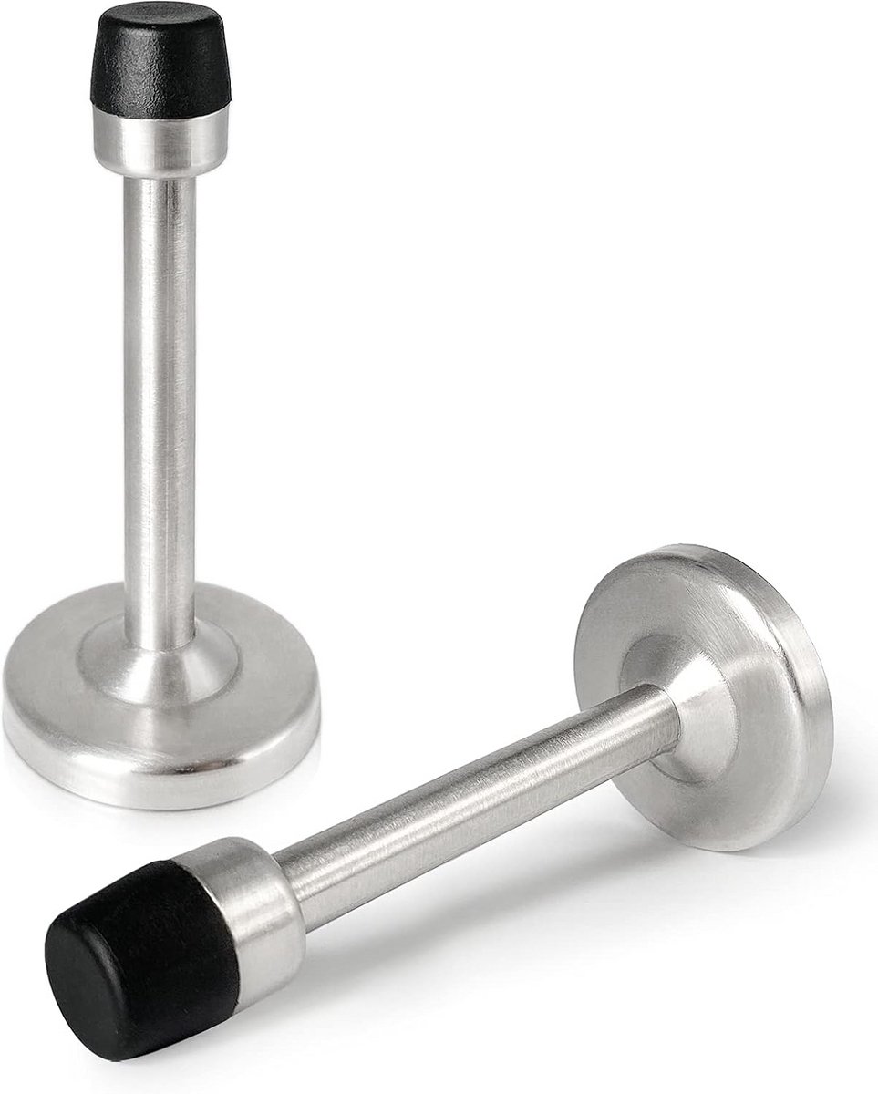 Deurstoppers set - Wandbeschermers - Deuren openhouden - Geluiddempende rubberen punt - 5 inch lang - Zilver