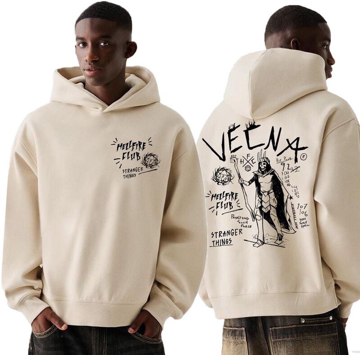 Stranger Things Vecna Doodle Heren Trui met capuchon - zand - XL