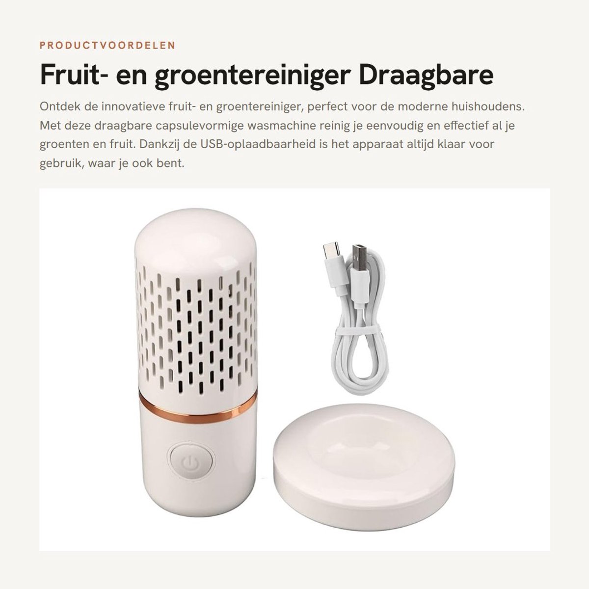 Dailygoods - Fruit- en groentereiniger - Draagbare wasmachine - USB-oplaadbaar - Capsulevormig - Huishoudelijke reinigingsmachine - Wit - Voor dagelij...
