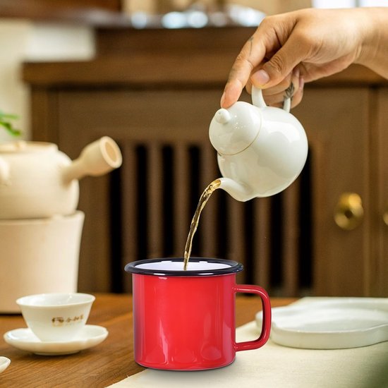 Dailygoods - 4-delige Set Emaille Koffiemokken - Draagbare Drinkbekers voor Camping en Thuis — afbeelding 3