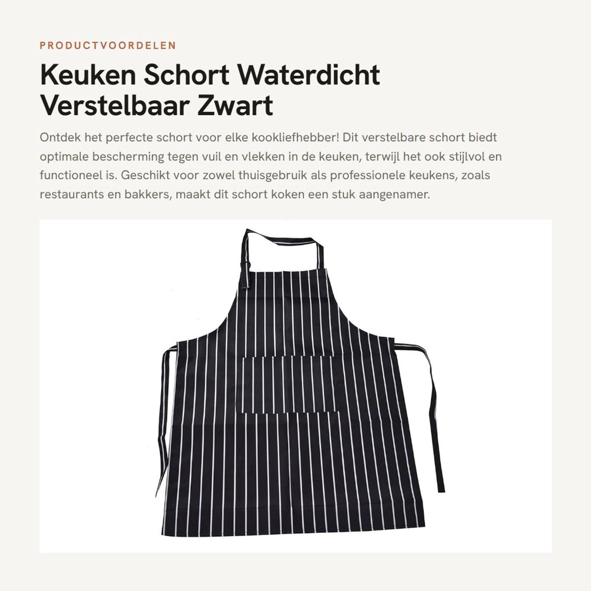 Dailygoods- Keukenschort Verstelbaar - Waterdicht - Vlekbestendig - Polyester - Unisex - 78 x 58 cm - Dubbele Zakken - Kookschort