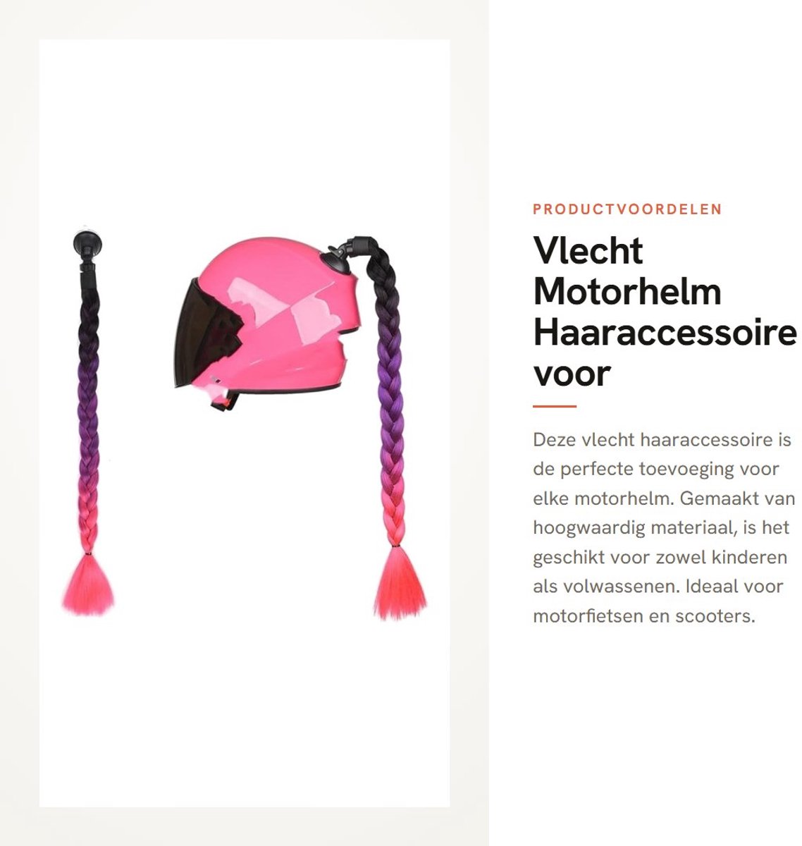Dailygoods- Motorhelm - Vlechtdecoratie met Zuignap - Geschikt voor Kinderen/Volwassenen - Hoogwaardig Materiaal - Lengte 60 cm - Uniseks Ontwerp - Helmaccessoire