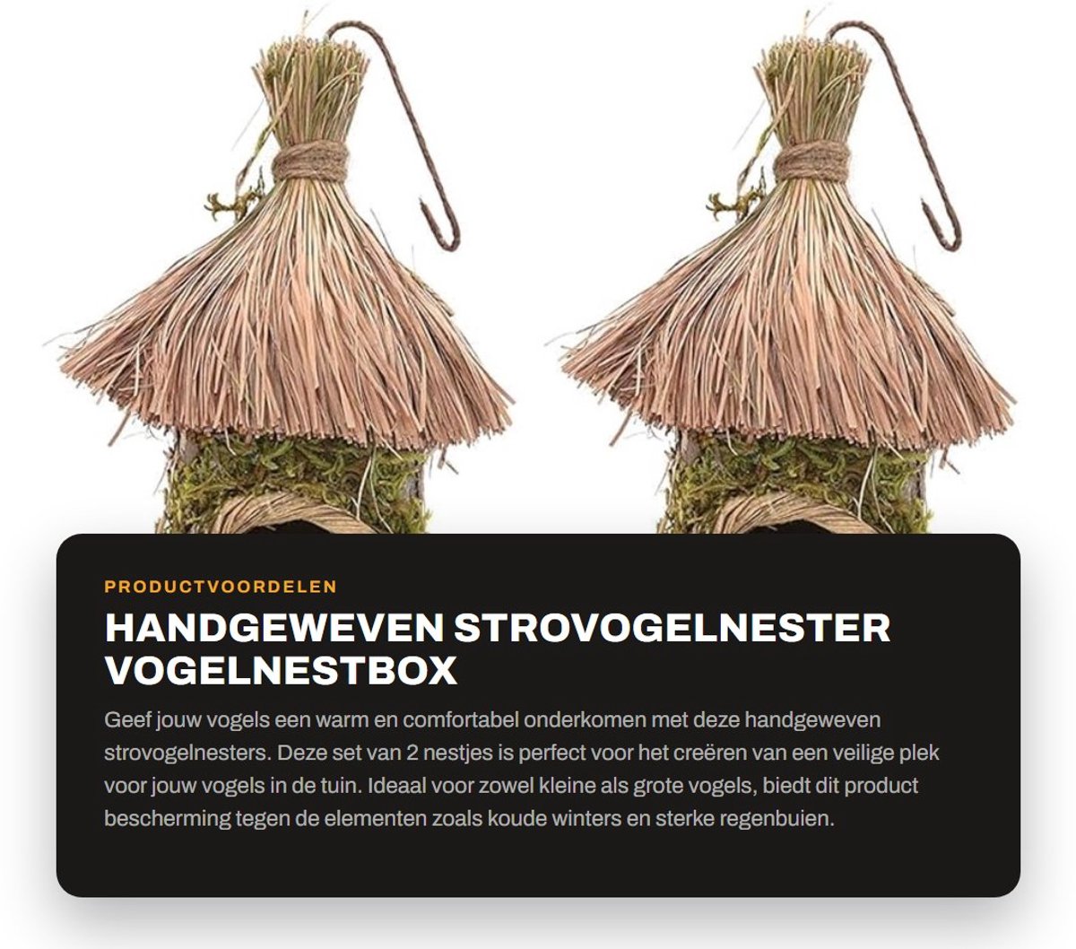 Dailygoods- Strovogelnester - 2 Stuks - Handgeweven Riet - Vogelnestingbox - Tuindecoratie - Milieuvriendelijk Materiaal - Schimmelbestendig - Vogelnest