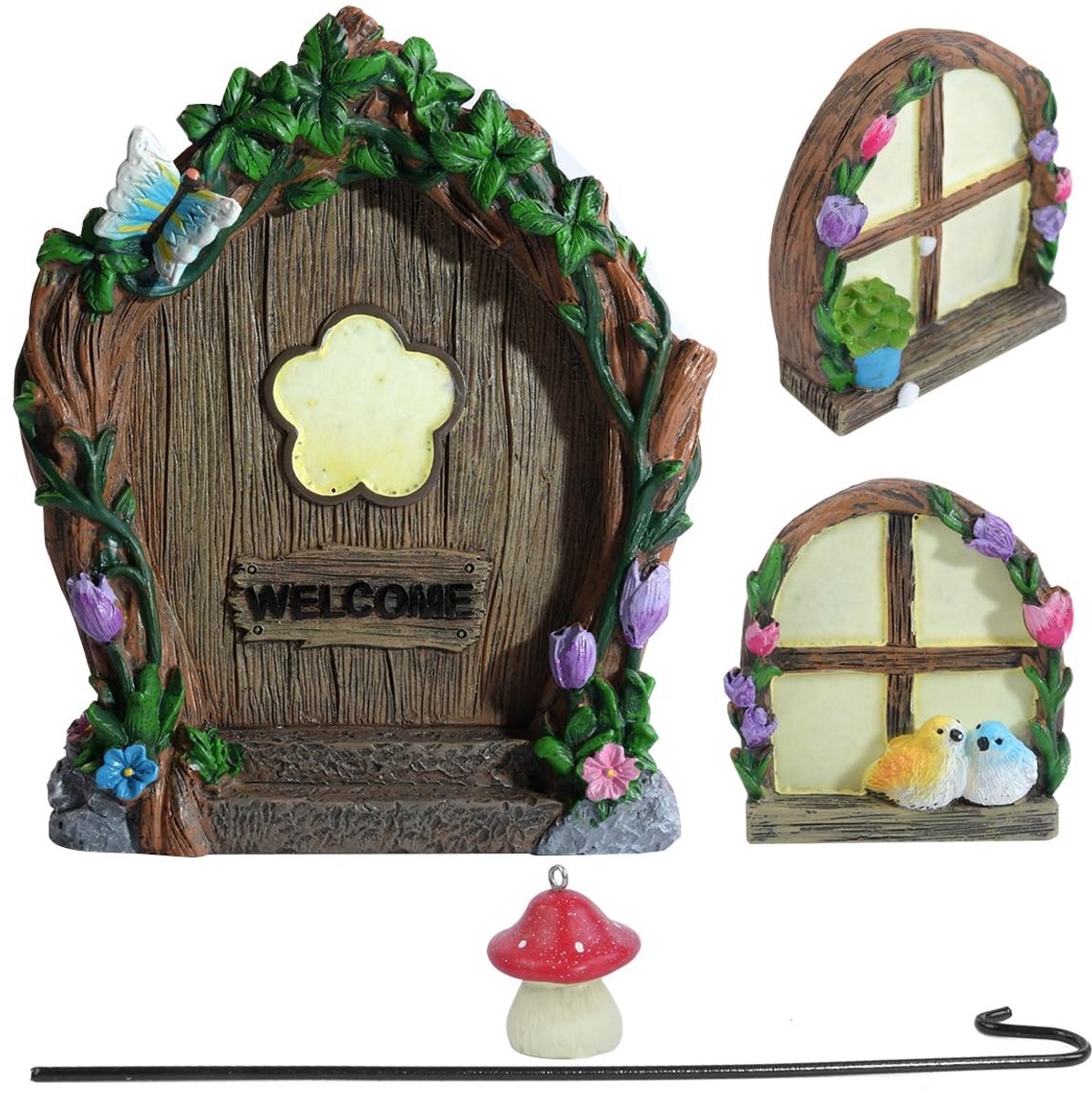 Dailygoods - Glow Fairy Deur en Raam Miniatuur Kit - Feeëntuin Decoratie - Hangend - Glow In The Dark - Buitendecoratie Accessoires - Voor Tuinliefheb...
