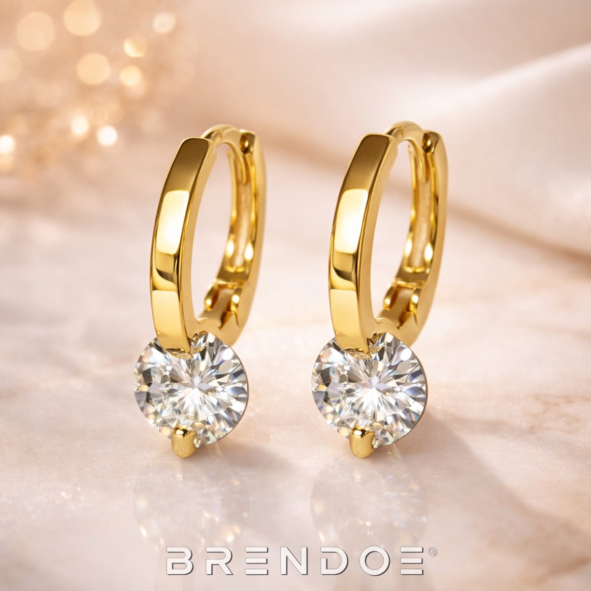 Brendoe Oorbellen Dames – Goudkleurige Oorringen met Steen – 925 Sterling Zilver – Zirkonia – Nikkelvrij