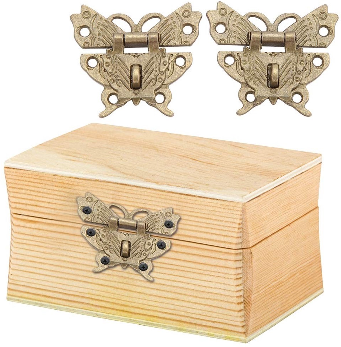 Dailygoods- Decoratieve Sluiting Retro Ontwerp - Vintage Sluiting - Vlinder Vorm - Beugel voor Houten Sieradenbox - Inclusief Schroeven - Eenvoudig te Installeren
