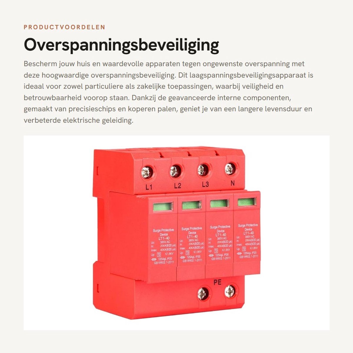 Dailygoods - Overspanningsbeveiliging - Laagspanningsbeveiliging - Ultieme bescherming - 4P 40/80KA - Huishoudelijk gebruik - Betrouwbare bescherming...