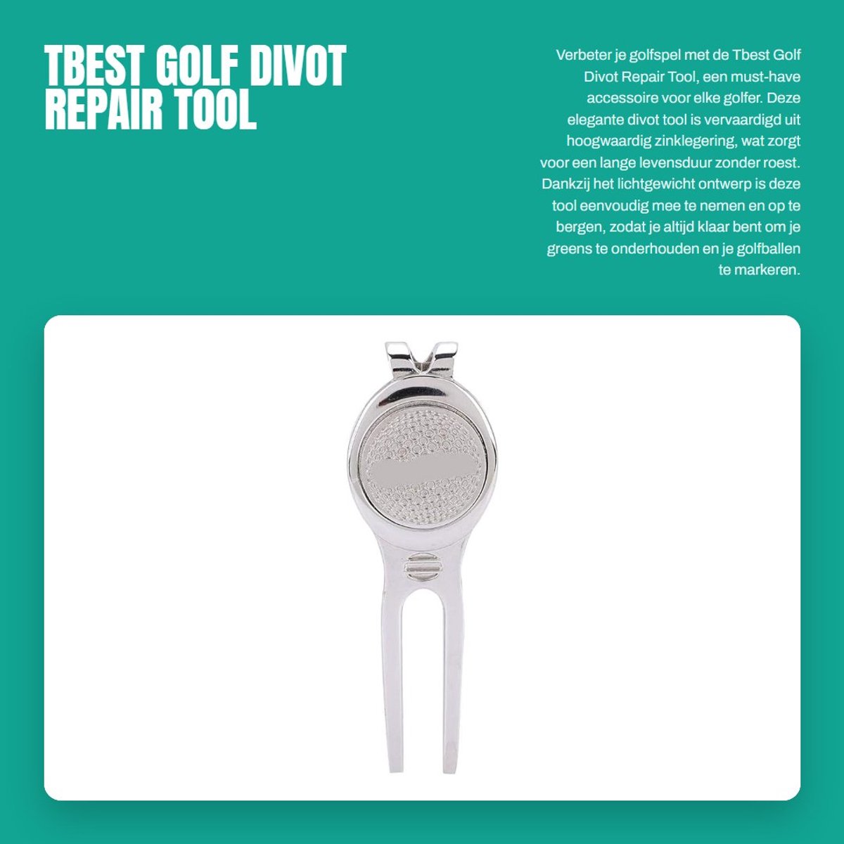 Dailygoods- Divot Tool - Hoogwaardige Zinklegering - Lichtgewicht - Antislip - Magnetische Balmarker - Duurzaam - Afmetingen 65 x 28,5 x 9 mm - Golfaccessoire