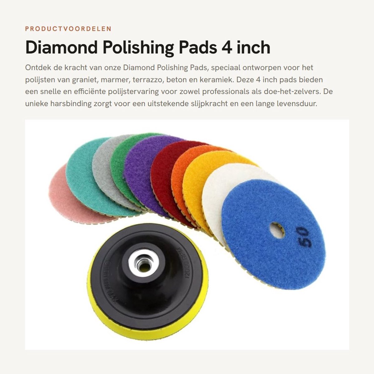 Dailygoods- Polijstpads 100mm - Voor Graniet/Marmer/Beton - Snelle Polijsten - Duurzaam - Hoge Slijtvastheid - M10 Draad - Schuurpad