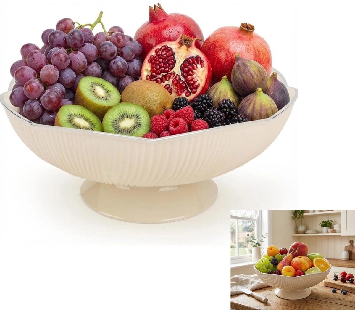 Dailygoods- Fruitschaal met afvoergat - Fruitmand - Kunststof - 2-in-1 design - 25 x 25 x 11 cm - Voedselveilig materiaal