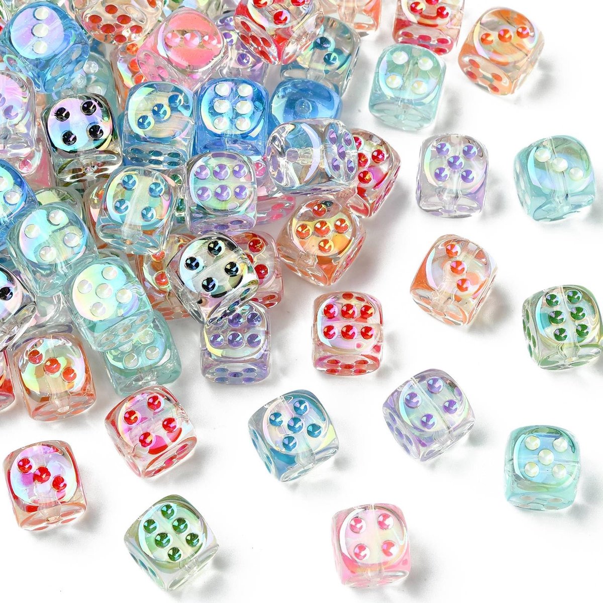 Dailygoods- Acryl Dobbelstenen 50 Stuks - 14 mm Kralen - Iriserende Kubus - Spacer Kralen - Sieraden Maken - Lichtgewicht en Sterk