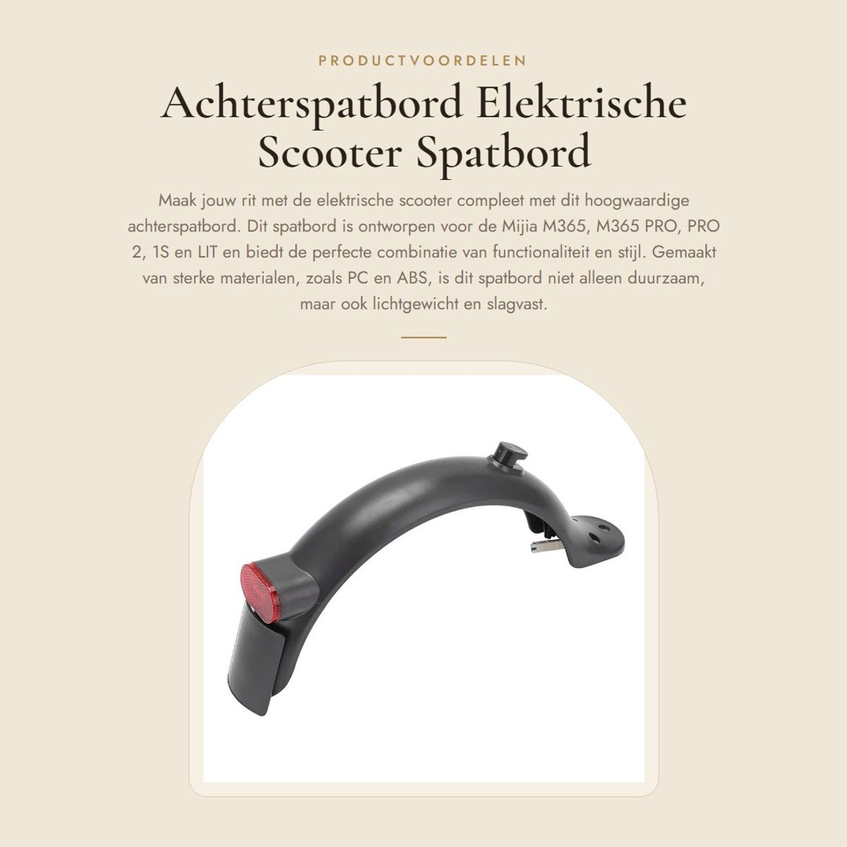 Dailygoods - Achterspatbord - Elektrische Scooter Spatbord - Duurzaam en Slagvast - Geschikt voor Mijia M365 - Achterspatscherm Accessoire - Vervangen...