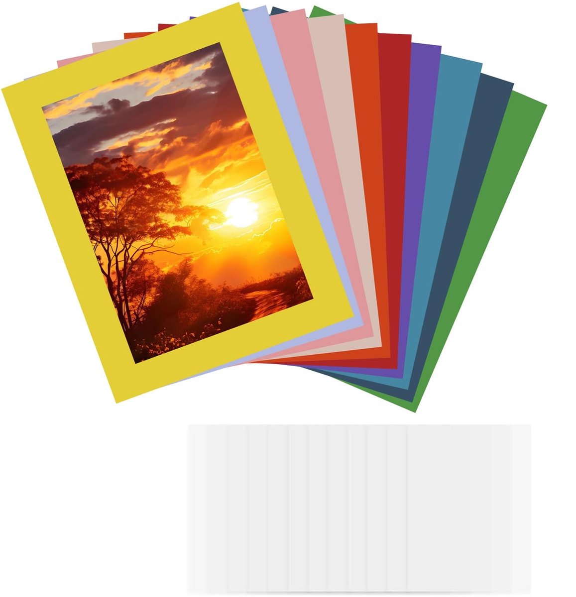 Dailygoods- Fotolijstenset 5 Stuks - Kartonnen Fotolijst 14x19 cm - Plakstrips - Wandmontage - Kunststof Membraan - Geschikt voor 10,2x15,2 cm Foto's