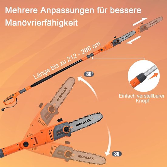Elektrische Hoogsnoeier met Verlengsteel - 286 cm Uitschuifbaar - 750W Kettingzaag voor Snoeiwerk van Merkloos	 — afbeelding 2