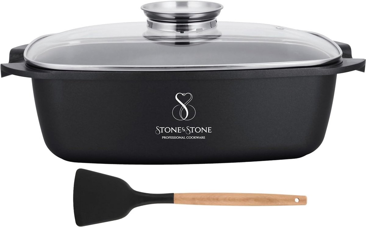 Koekenpan met deksel Braadpan hapjespan Gezond Koken Duitse Antiaanbaklaag 32 cm Zwart