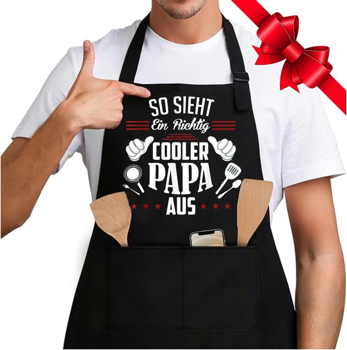 Kookschort Papa - Cadeau voor Vader - Barbecueën en Koken - Grappige Tekst - One Size - Zwart