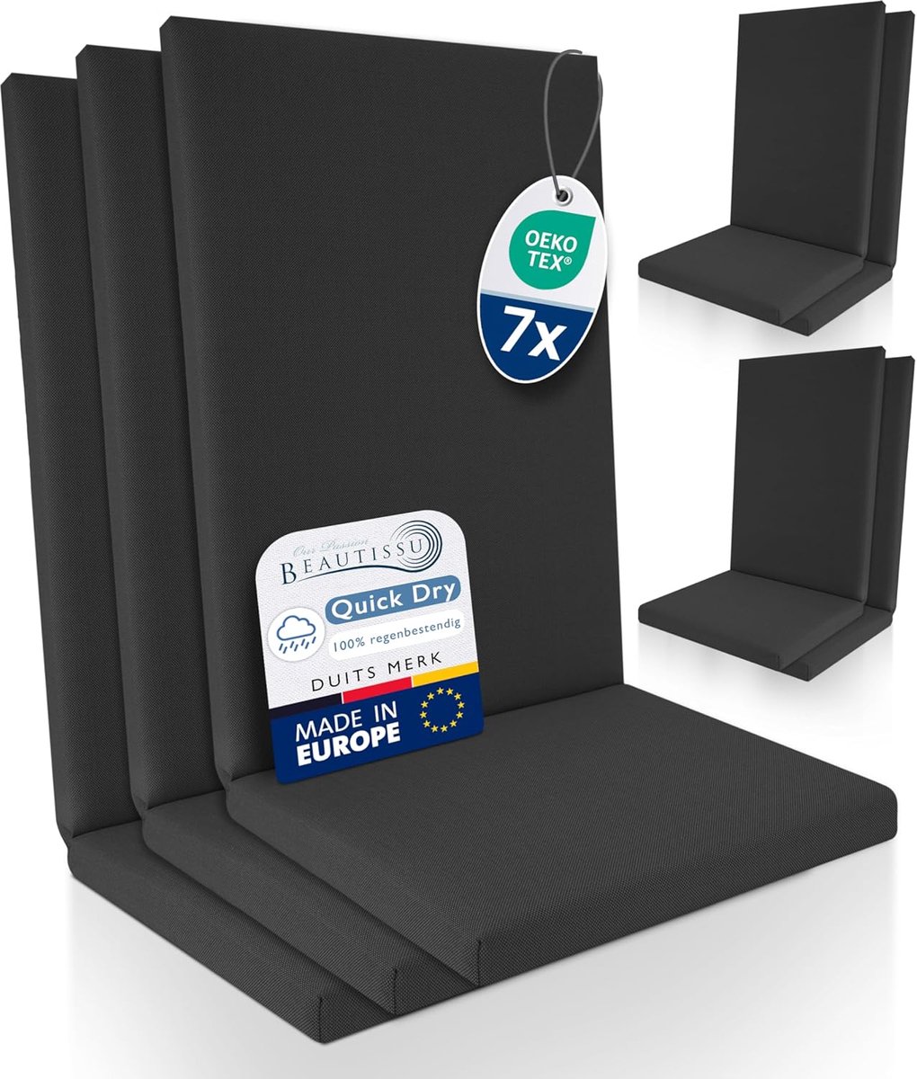 Stoelkussens Set - Hoge Rug - Buiten Zitten - Waterdicht Quick Dry - 120x50cm - Antraciet