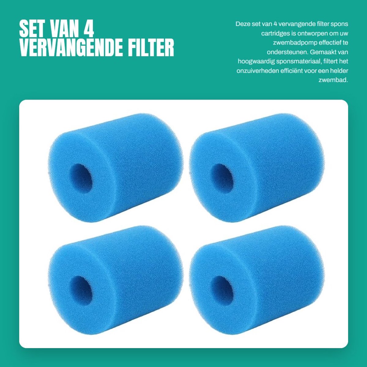 Dailygoods - Set van 4 Vervangende Filter Spons Cartridges voor Zwembadpomp