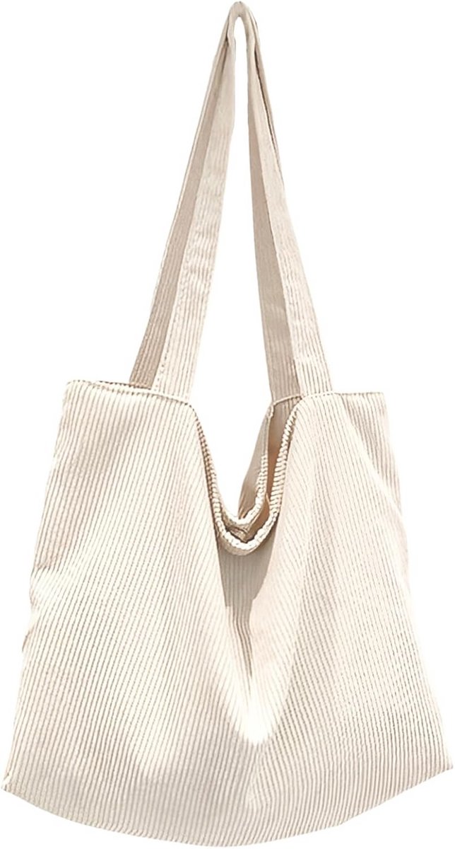 Corduroy Tote Bag - Handtas Schoudertas - Dagelijks Gebruik - Grote Capaciteit - 22 x 16 x 2 cm - Bruin