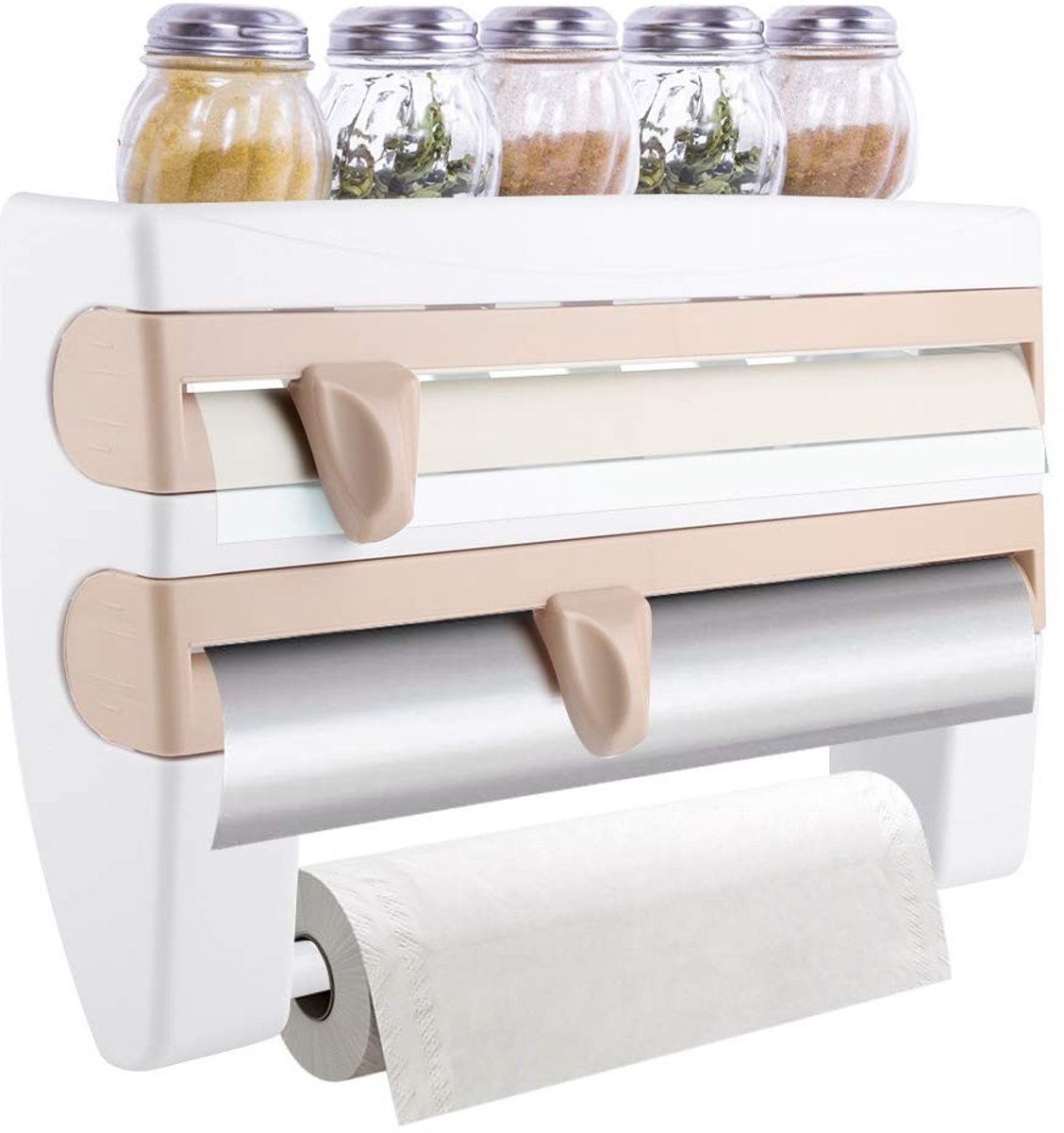 Dailygoods- Keukenopbergrek multifunctioneel - Wandrolhouder - Opbergplank - Filmsnijder - Papieren handdoekhouder - 39 x 10 x 24 cm