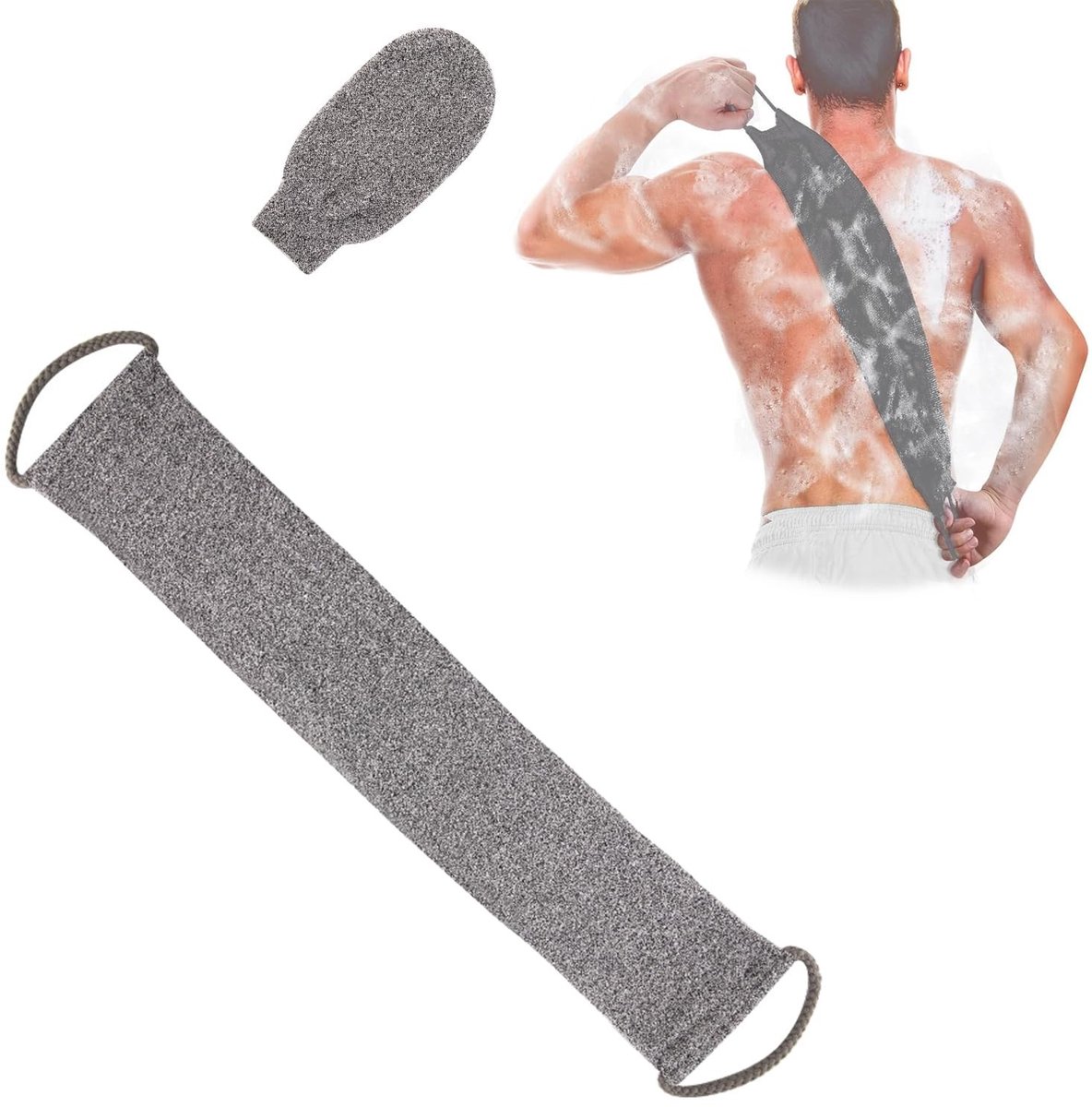 Dailygoods- Rugborstel met Exfoliatiehandschoenen - Bamboevezel - Antibacterieel - Massagehandschoen - 2 Stuks - Effectief bij Acne en Dode Huid - Lichaamsborstel
