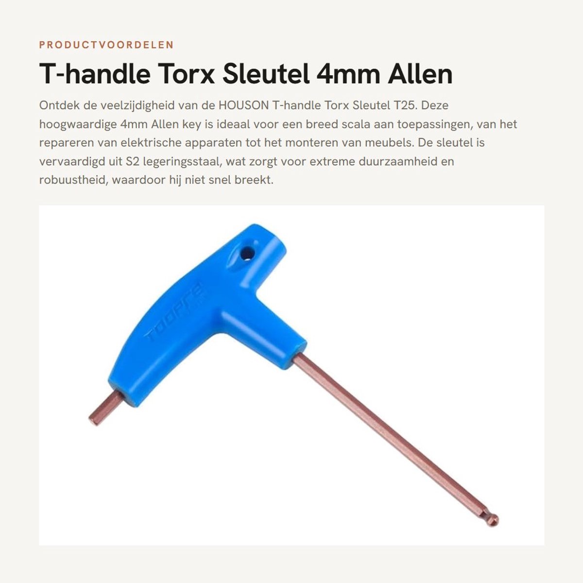 Dailygoods - T-handle Torx Sleutel - 4mm Allen Key - Voor Diverse Klussen - Handgereedschap - Torx Sleutel - Hoogwaardige kwaliteit - Geschikt voor ve...