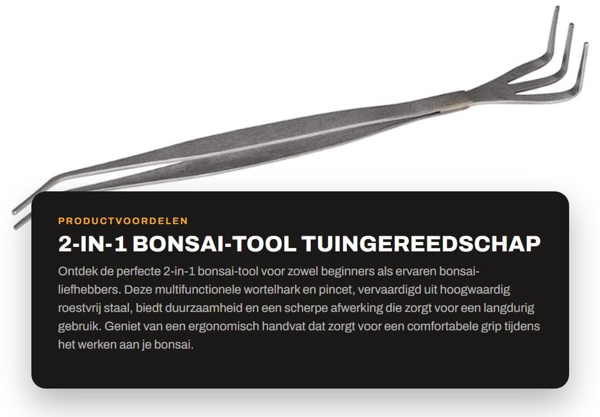 Dailygoods- Bonsai-tool 2-in-1 - Wortelhark/Pincet - Ergonomisch ontwerp - Antisliphandvat - Roestvrij staal - 24,5 cm lengte - Tuingereedschap