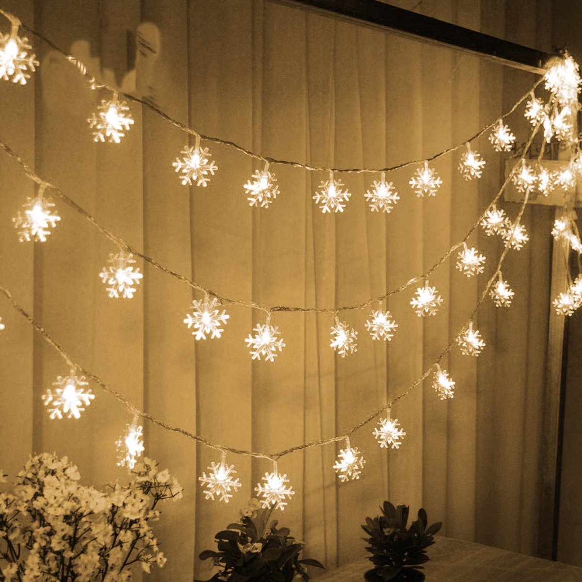 Dailygoods - Sneeuwvlokken-kerstlichtketting - Feestelijke woondecoratie - 20 sneeuwvlokken - 1,5 m lang snoer - Werkt op batterijen - Ideaal voor ker...
