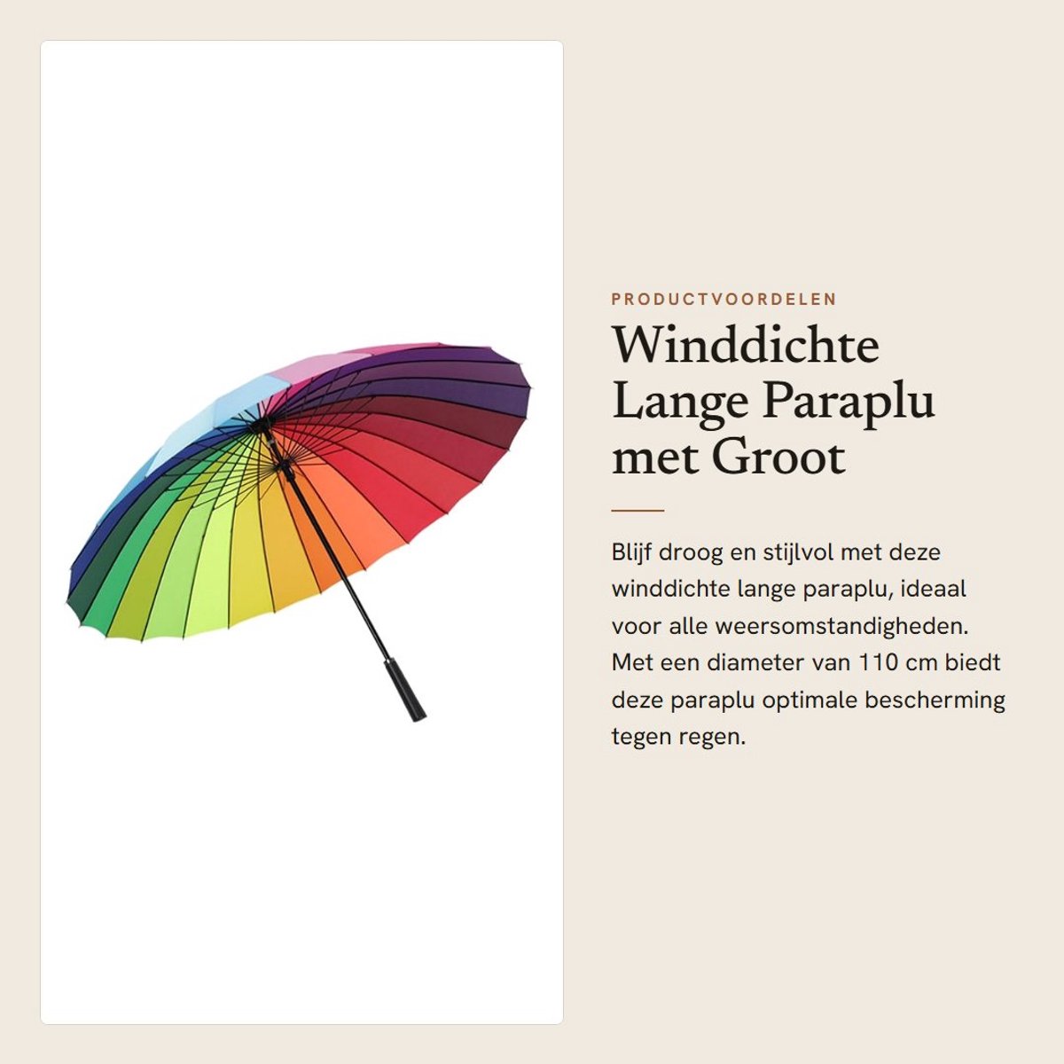 Dailygoods- Paraplu Winddicht - Lange Handgreep - 24 Stalen Ribben - Grote Diameter 110cm - Stijlvol Ontwerp - Duurzaam en Sterk - Regenbescherming