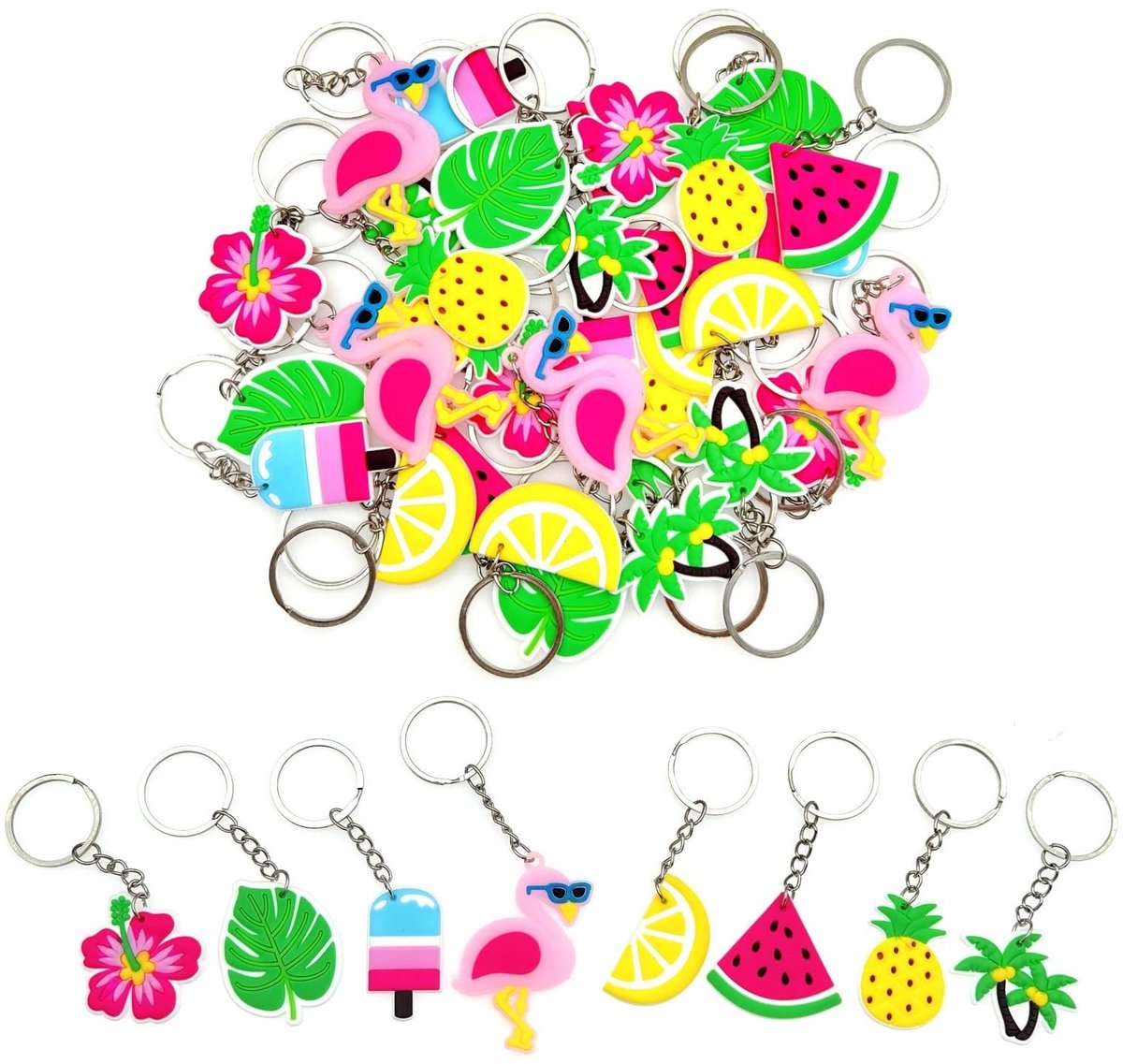 Dailygoods- Sleutelhangers Hawaiiaans Thema - 32 Stuks - Feestaccessoires - Giveaways - Zwembadfeest - Zacht Plastic - 8 Stijlen - Feestgadgets