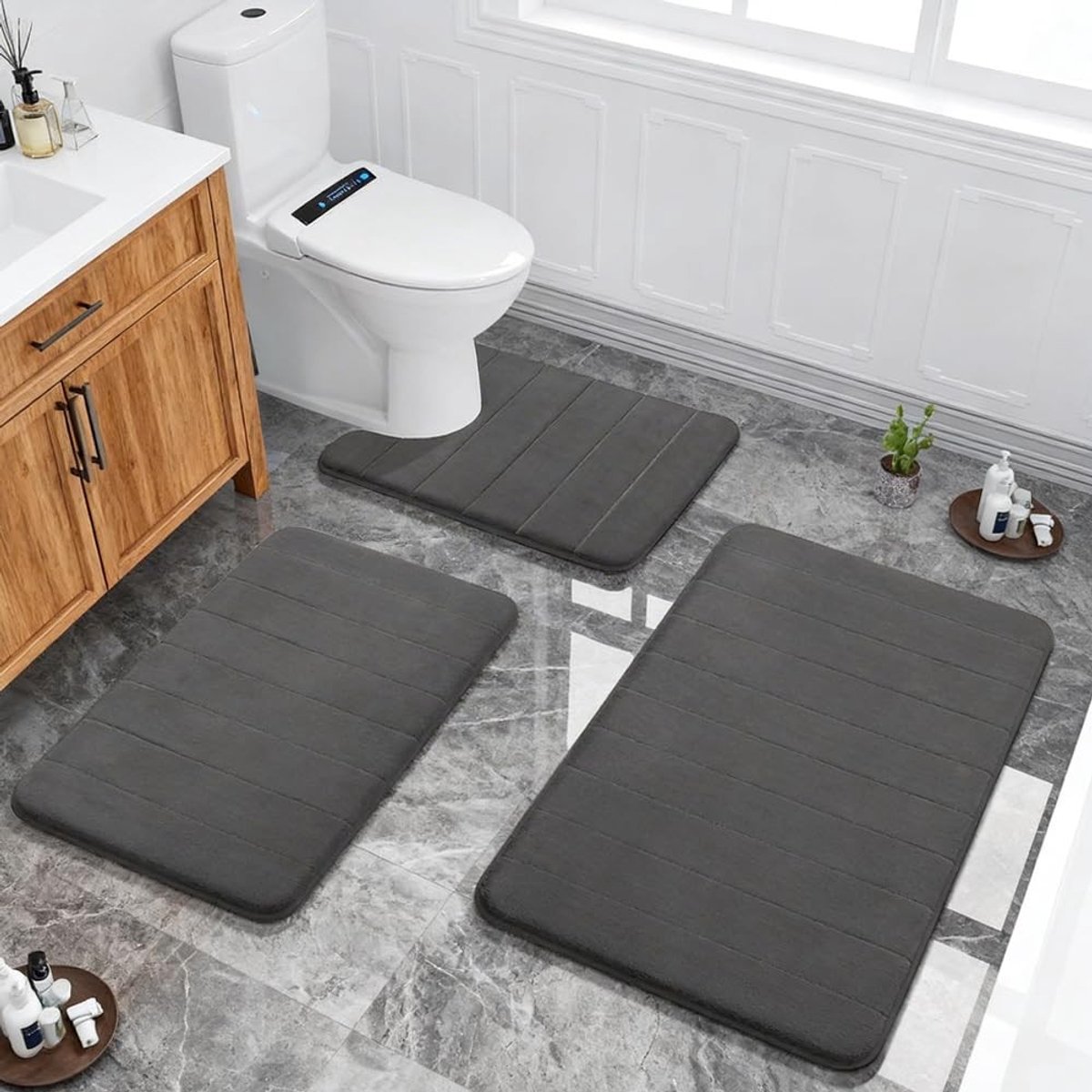 Dailygoods- Badkamermat 3-delig - Antislip - Traagschuim - Vlekbestendig - Sneldrogend - 40 x 60 cm - Badmatset