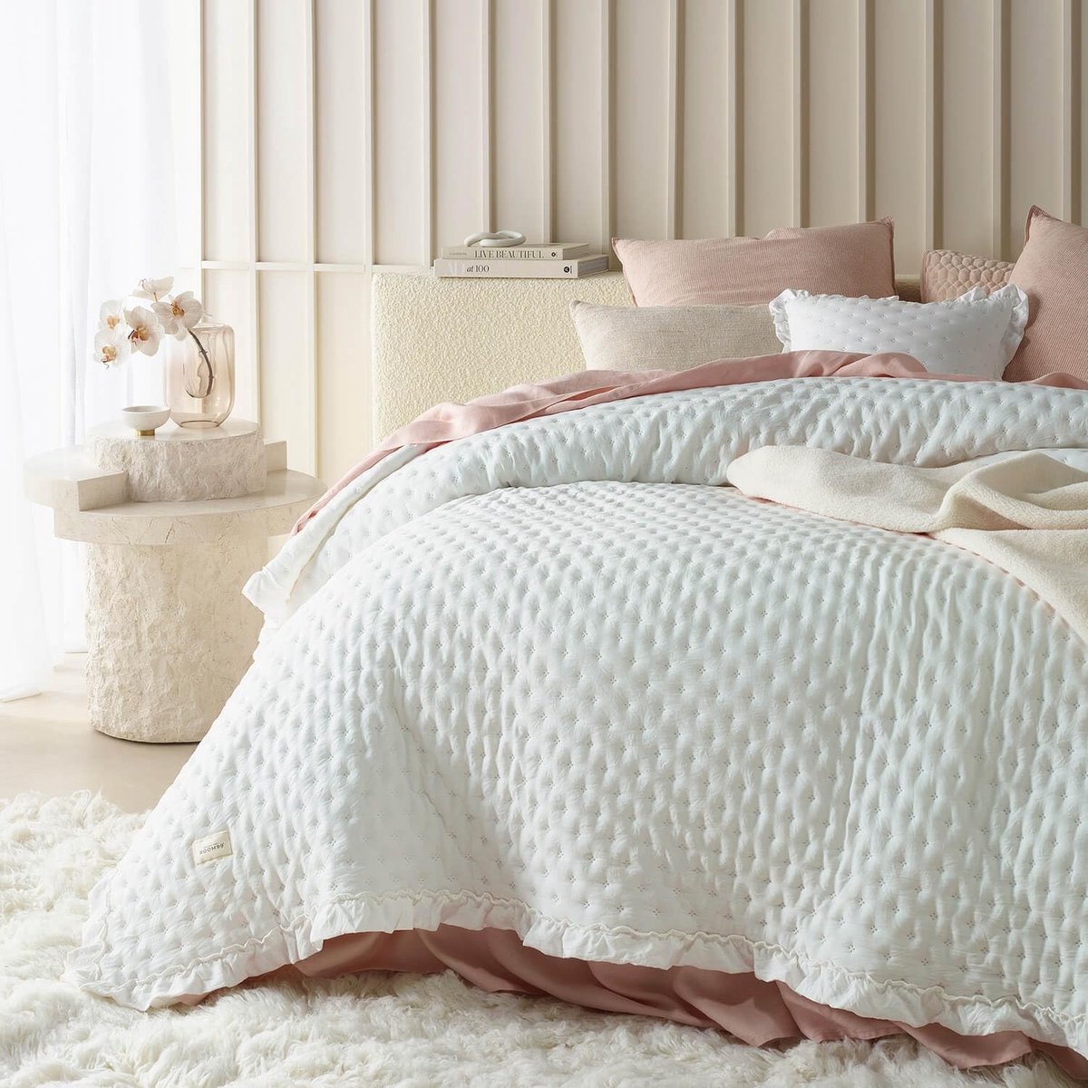 Dailygoods- Sprei 200 x 220 cm - Ecru - Bedsprei/Banksprei - Quilt - Zachte Textuur - Veilig en Hoogwaardige Kwaliteit - Deken