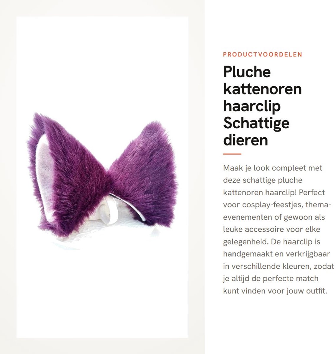 Kattenoren Pluche Haarclip - Cosplay Hoofddeksel - Dieren Kostuum - Handgemaakt - 10cm x 10cm x 8cm - Perfect voor Feestjes - Dierenoren