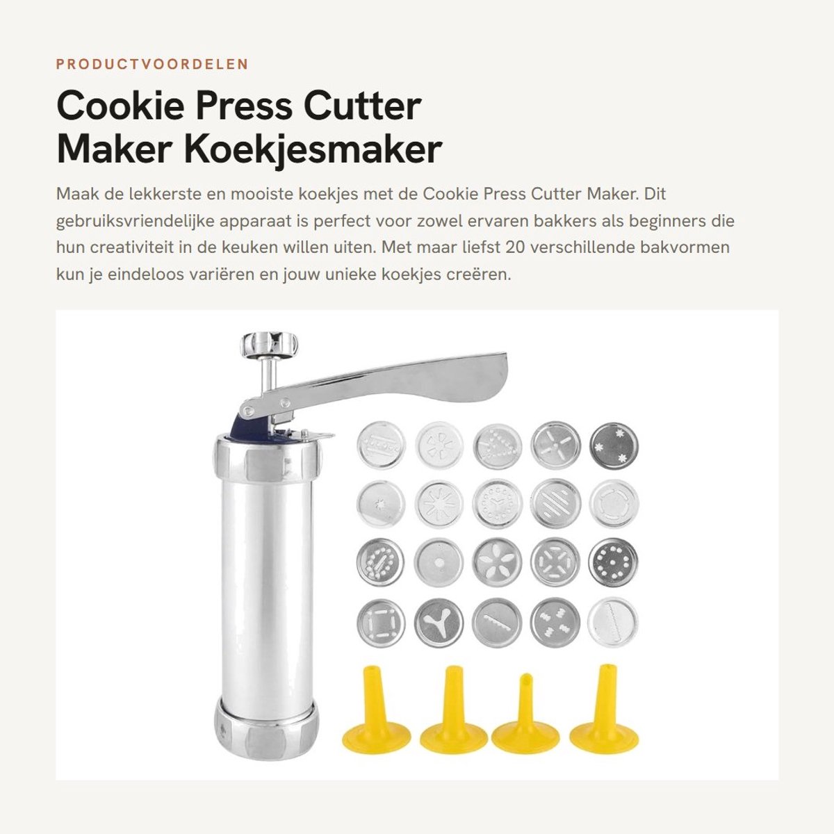Dailygoods- Koekjesmaker Hoogwaardige Kwaliteit - Koekjespers - 20 Bakvormen - Aluminiumlegering - 4 Sproeiers - Afmetingen 14x21x5,5 cm