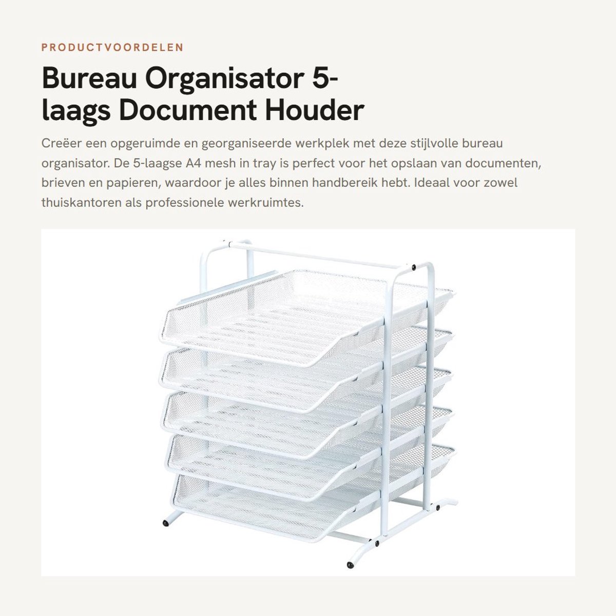 Dailygoods- Bureauorganisator 5-laags - Documenthouder A4 - Metalen Opbergtray - Kantoororganisatie - Duurzaam - Modern Design