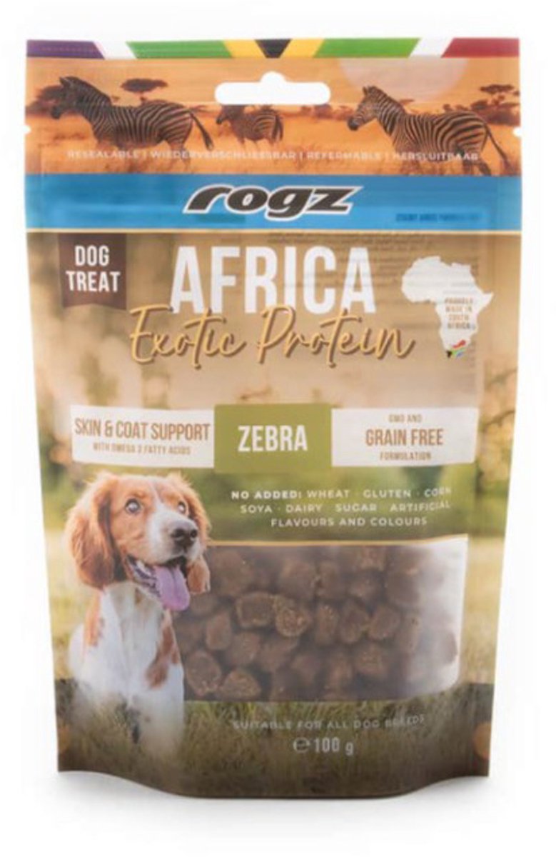 Rogz Africa Exotic Protein - Hondensnack - Zebra - 100 gram