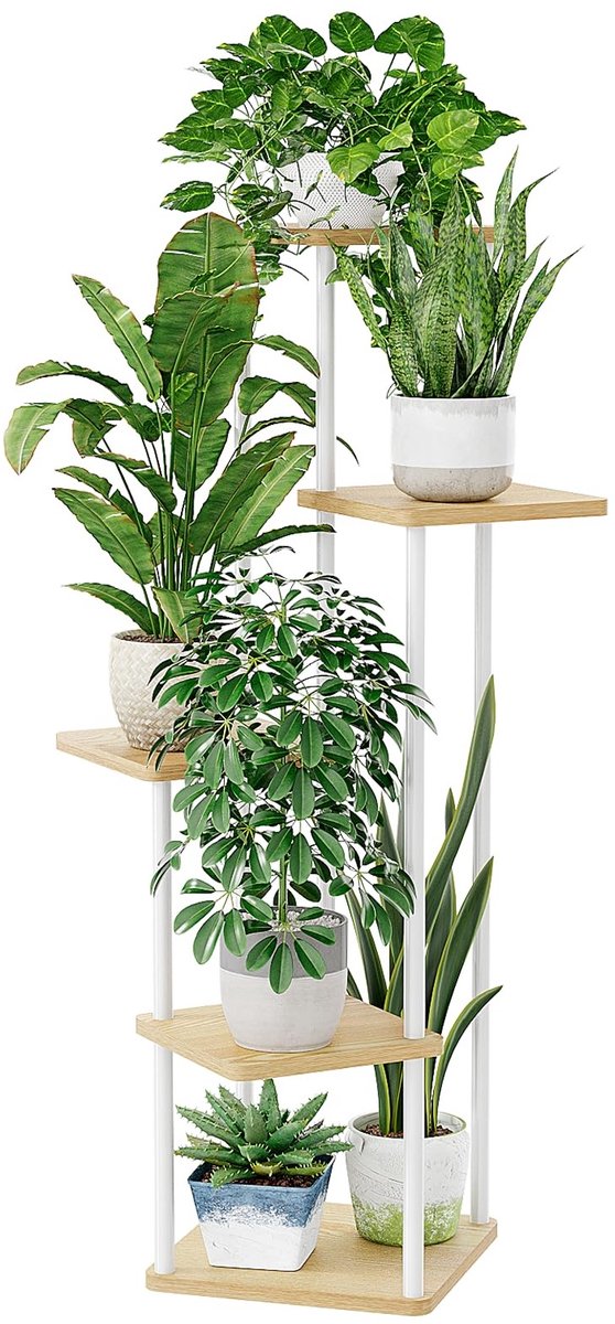 Dailygoods- Plantenstandaard Hoog - Metalen Plantenrek - 5 Niveaus - Voor Binnen - Ruimtebesparend - Elegant Wit
