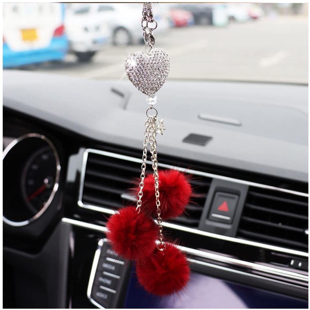 Dailygoods - Diamant Hartvormige Achteruitkijkspiegel - Bling Kristal Auto Hanger - Wijnrood - Interieur Decoratie - Geschikt voor Vrouwen - Auto Orna...